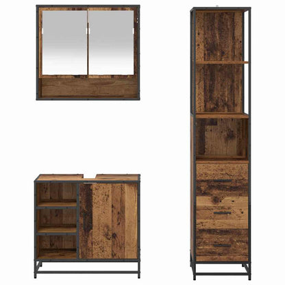 Bathroom Furniture Set with Door 3 pcs Old Wood Engineered Wood