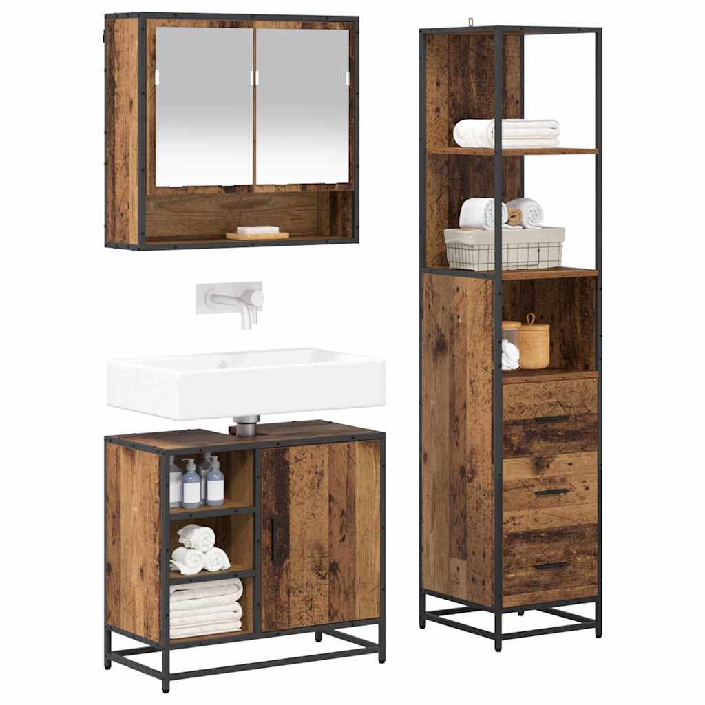 Bathroom Furniture Set with Door 3 pcs Old Wood Engineered Wood