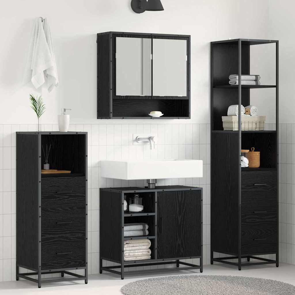 Bathroom Furniture Set 3 pcs Black Oak Engineered Wood