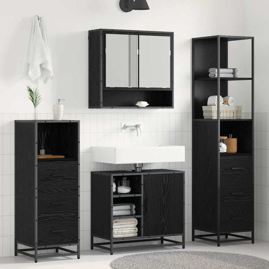 Bathroom Furniture Set 3 pcs Black Oak Engineered Wood