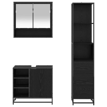 Bathroom Furniture Set 3 pcs Black Oak Engineered Wood