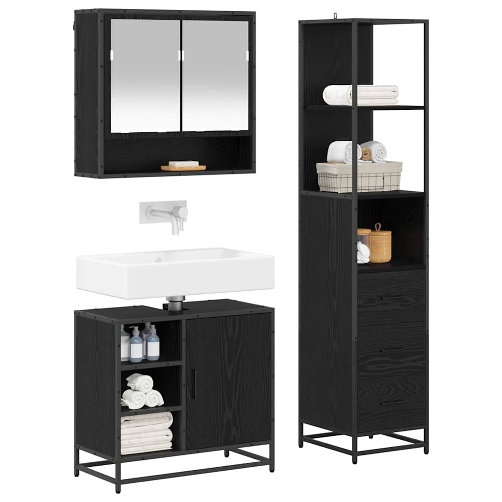Bathroom Furniture Set 3 pcs Black Oak Engineered Wood