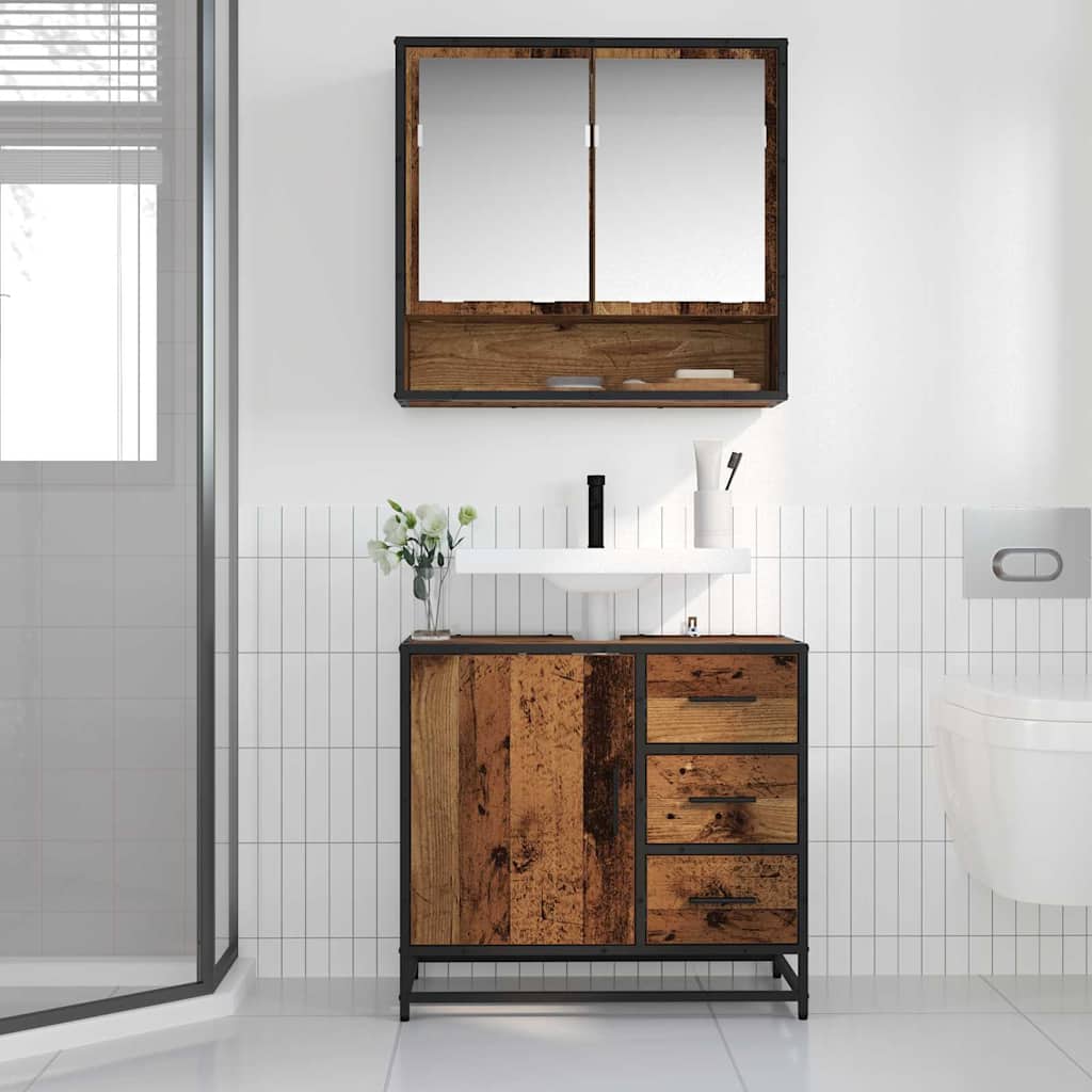Bathroom Furniture Set with Door 2 pcs Old Wood Engineered Wood
