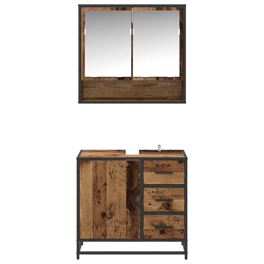 Bathroom Furniture Set with Door 2 pcs Old Wood Engineered Wood