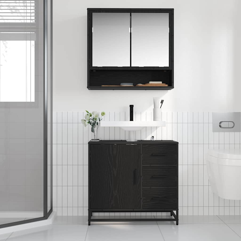 Bathroom Furniture Set 2 pcs Black Oak Engineered Wood