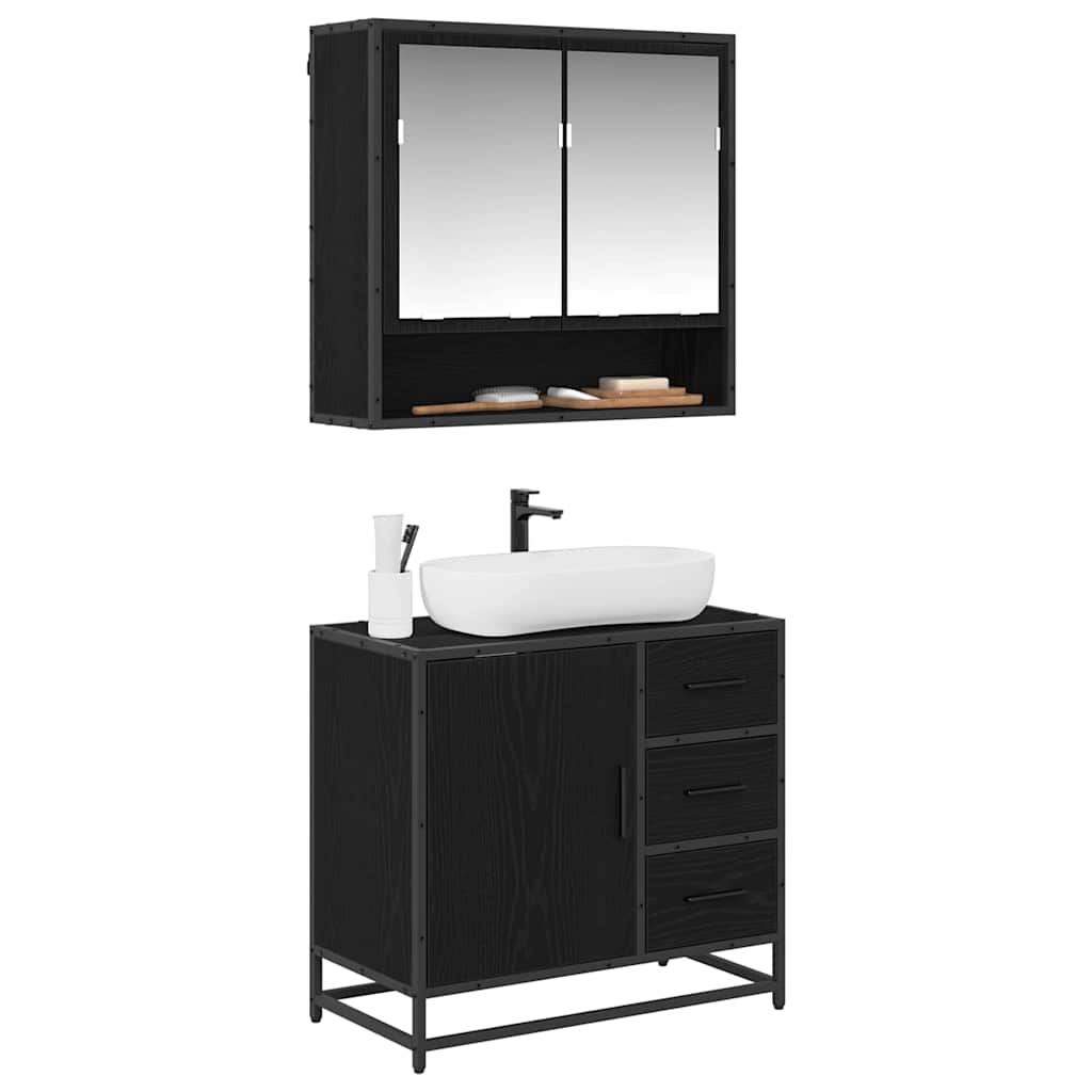 Bathroom Furniture Set 2 pcs Black Oak Engineered Wood
