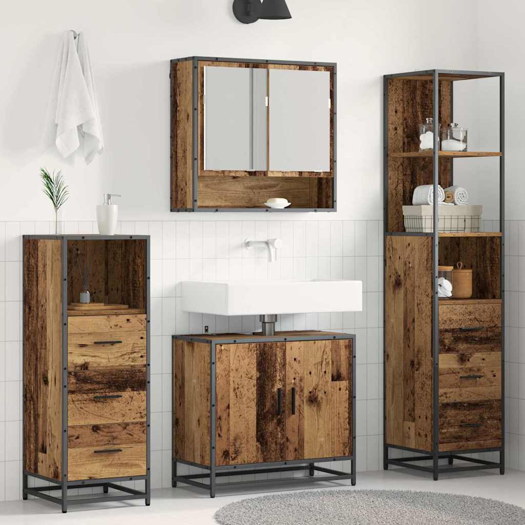 Bathroom Furniture Set with Door 4 pcs Old wood Engineered wood