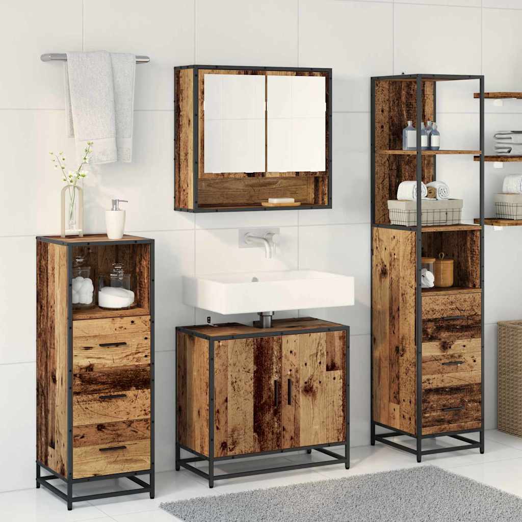 Bathroom Furniture Set with Door 4 pcs Old wood Engineered wood
