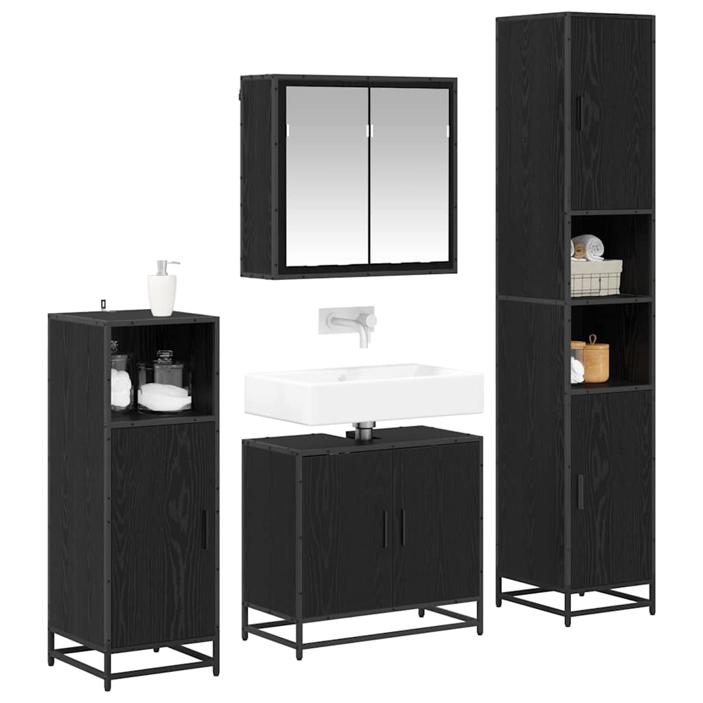 Bathroom Furniture Set 4 pcs Black oak Engineered wood