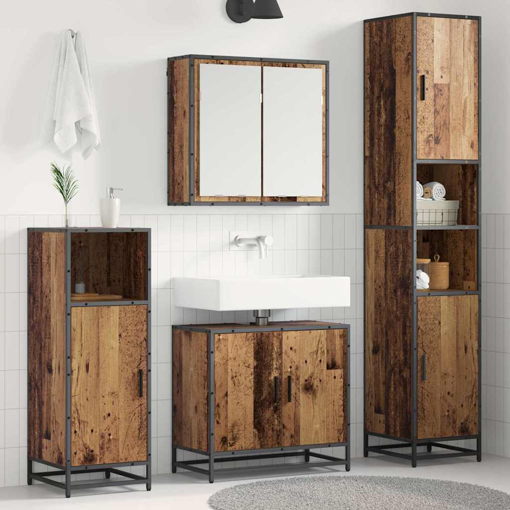 Bathroom Furniture Set with Door 3 pcs Old wood Engineered wood