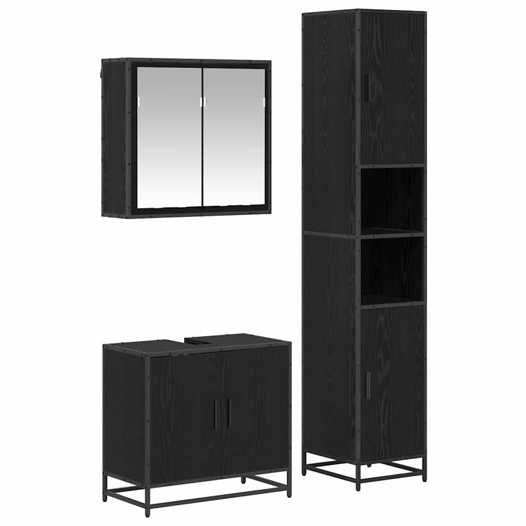 Bathroom Furniture Set 3 pcs Black oak Engineered wood