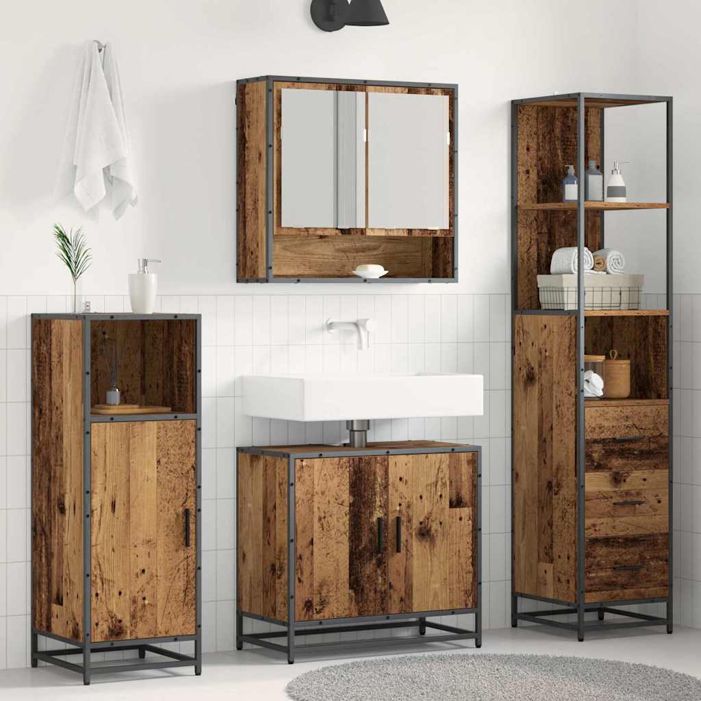 Bathroom Furniture Set with Door 3 pcs Old Wood Engineered Wood