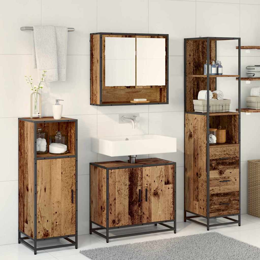 Bathroom Furniture Set with Door 3 pcs Old Wood Engineered Wood