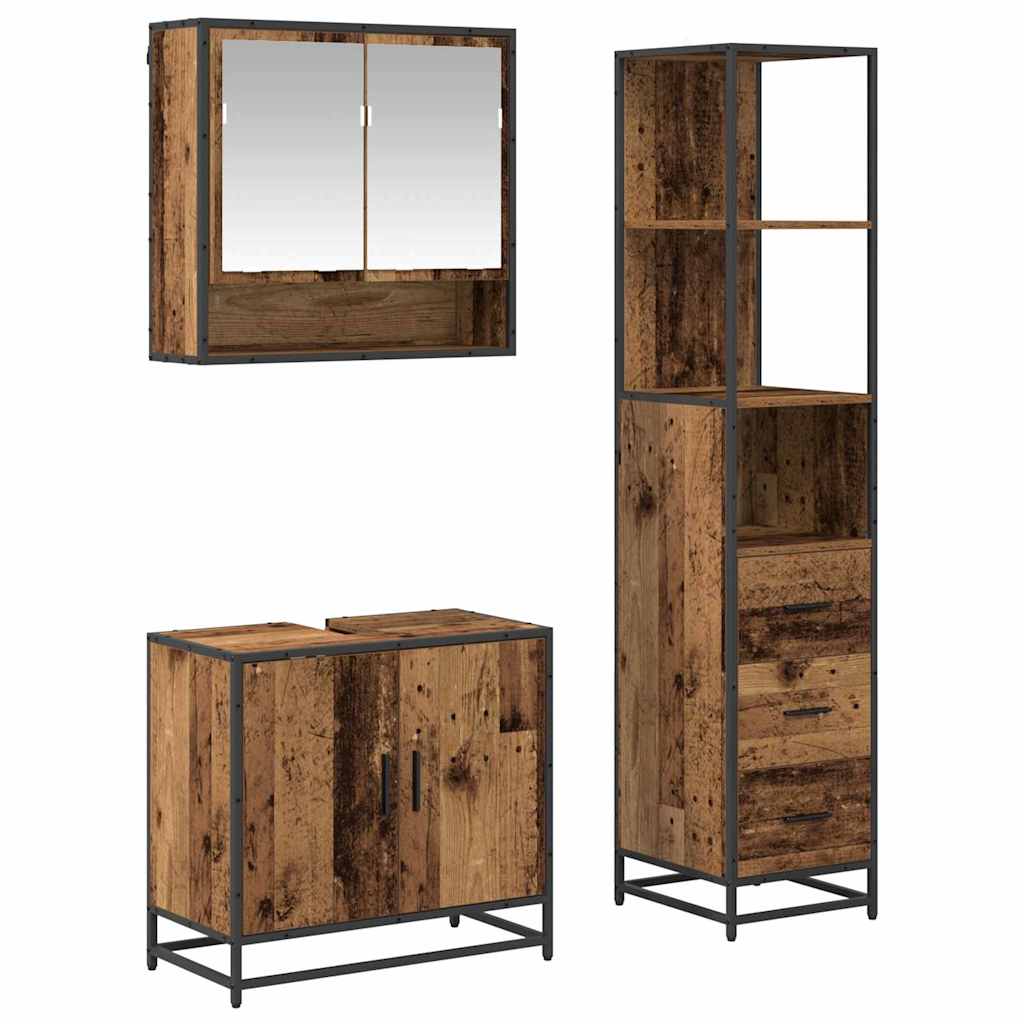Bathroom Furniture Set with Door 3 pcs Old Wood Engineered Wood
