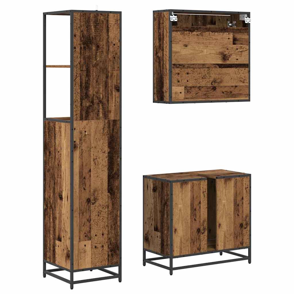 Bathroom Furniture Set with Door 3 pcs Old Wood Engineered Wood