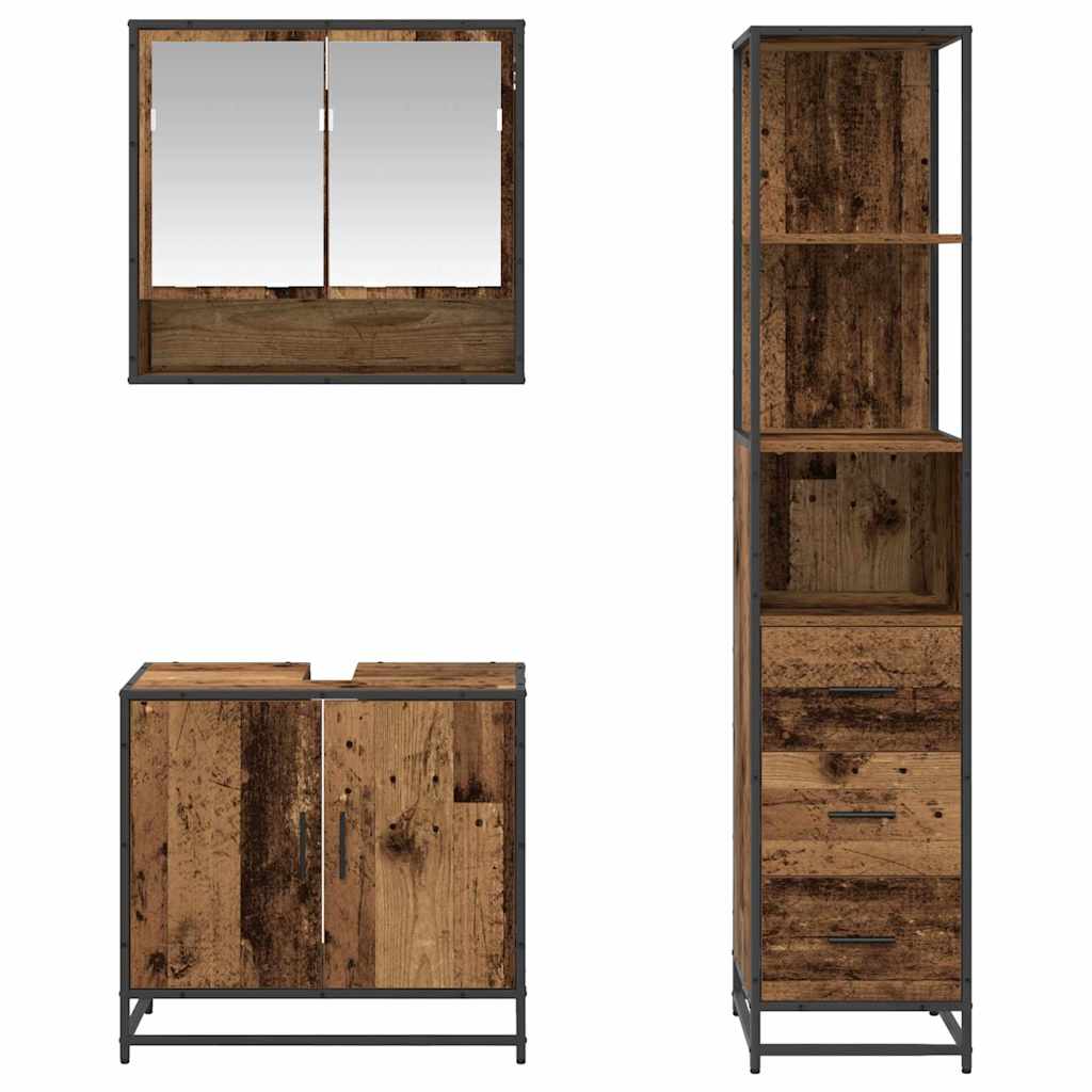 Bathroom Furniture Set with Door 3 pcs Old Wood Engineered Wood