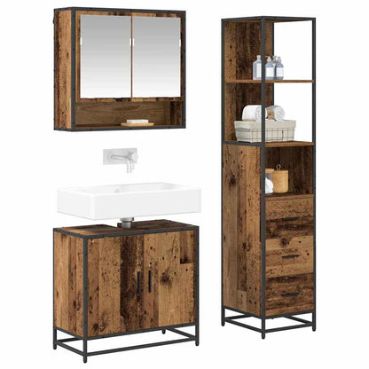 Bathroom Furniture Set with Door 3 pcs Old Wood Engineered Wood