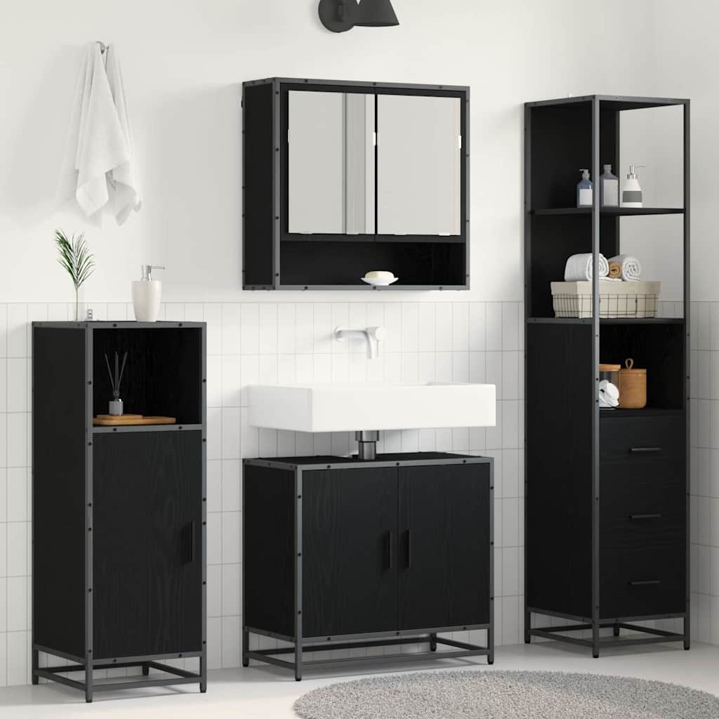 Bathroom Furniture Set 3 pcs Black Oak Engineered Wood