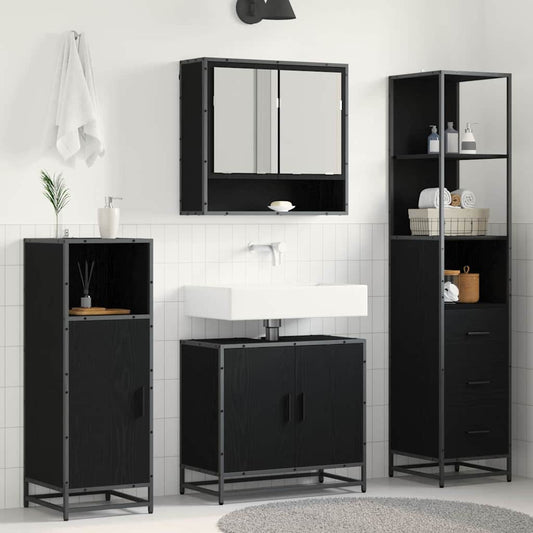 Bathroom Furniture Set 3 pcs Black Oak Engineered Wood
