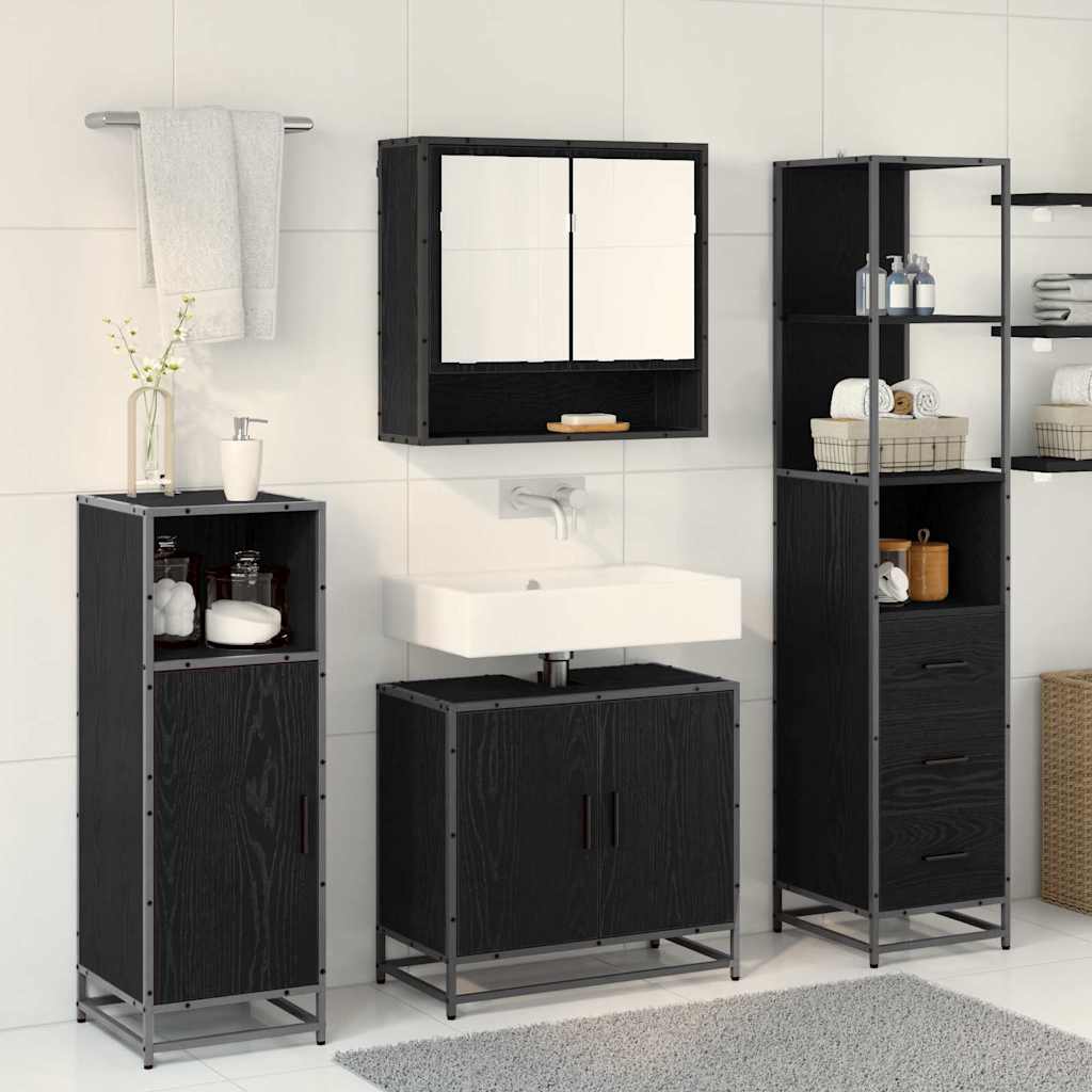 Bathroom Furniture Set 3 pcs Black Oak Engineered Wood