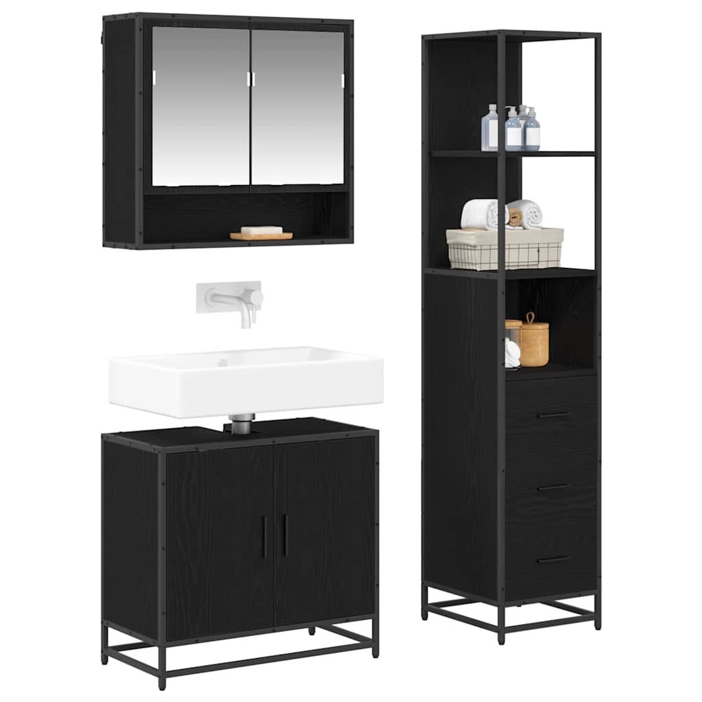 Bathroom Furniture Set 3 pcs Black Oak Engineered Wood