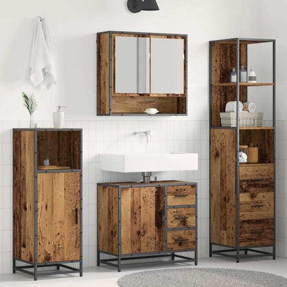 Bathroom Furniture Set with Door 3 pcs Old Wood Engineered Wood