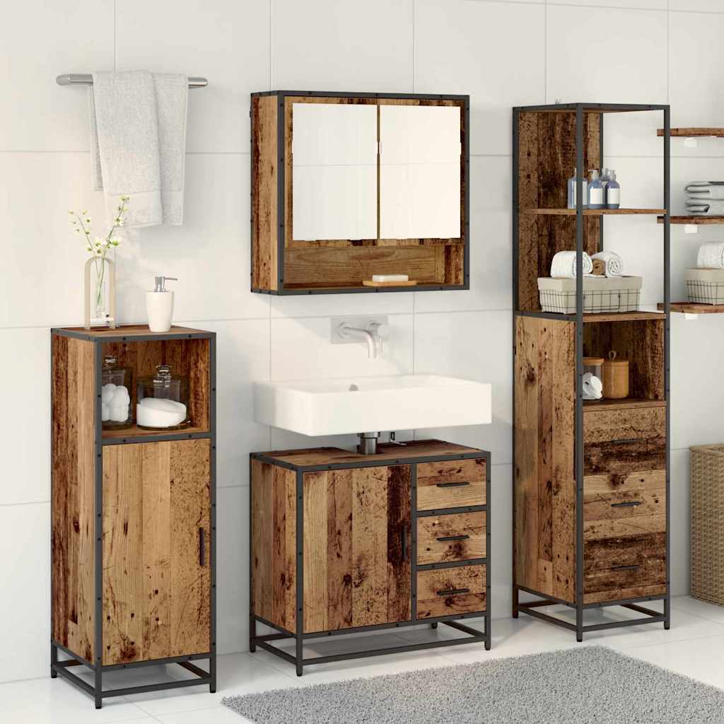 Bathroom Furniture Set with Door 3 pcs Old Wood Engineered Wood