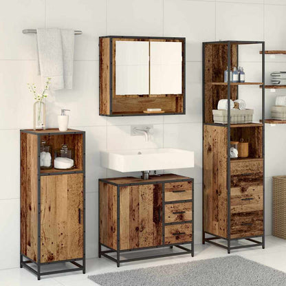 Bathroom Furniture Set with Door 3 pcs Old Wood Engineered Wood