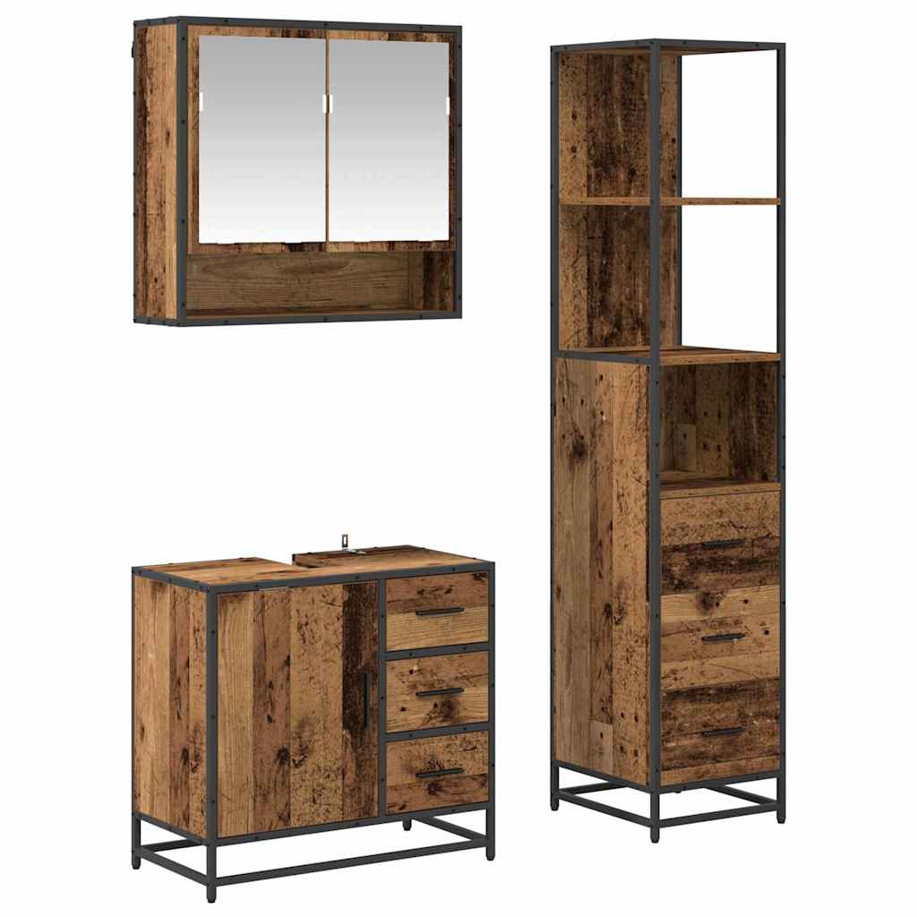 Bathroom Furniture Set with Door 3 pcs Old Wood Engineered Wood