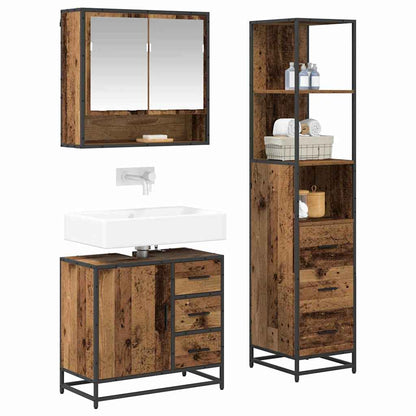 Bathroom Furniture Set with Door 3 pcs Old Wood Engineered Wood