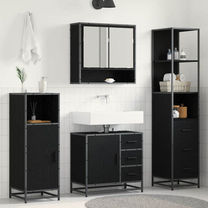 Bathroom Furniture Set 3 pcs Black Oak Engineered Wood