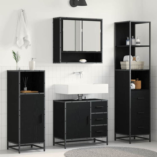 Bathroom Furniture Set 3 pcs Black Oak Engineered Wood