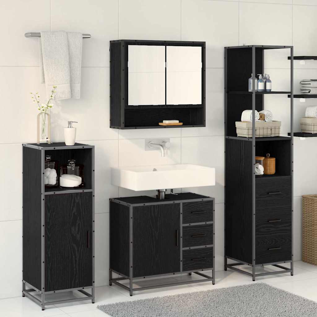 Bathroom Furniture Set 3 pcs Black Oak Engineered Wood