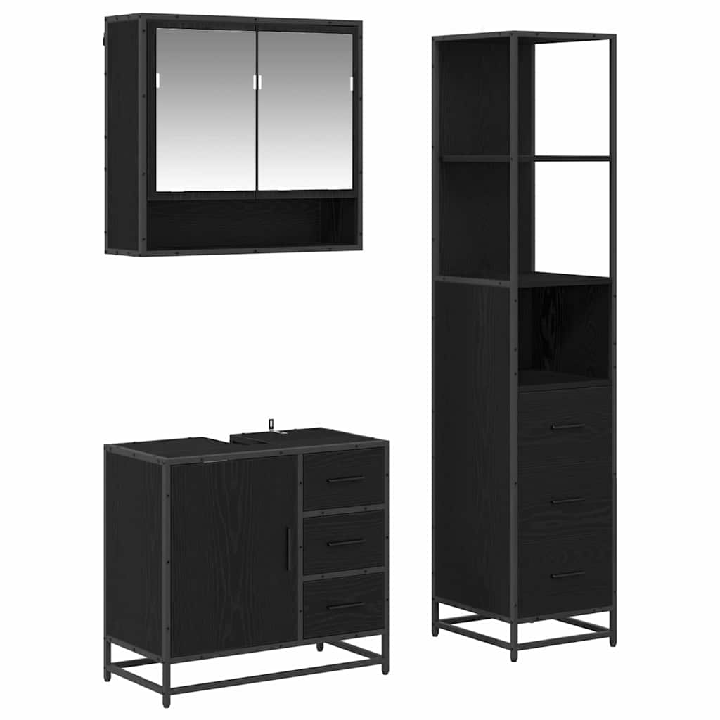 Bathroom Furniture Set 3 pcs Black Oak Engineered Wood