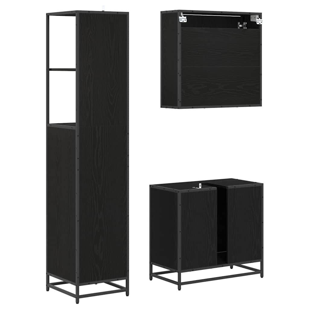 Bathroom Furniture Set 3 pcs Black Oak Engineered Wood