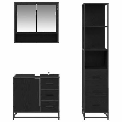 Bathroom Furniture Set 3 pcs Black Oak Engineered Wood