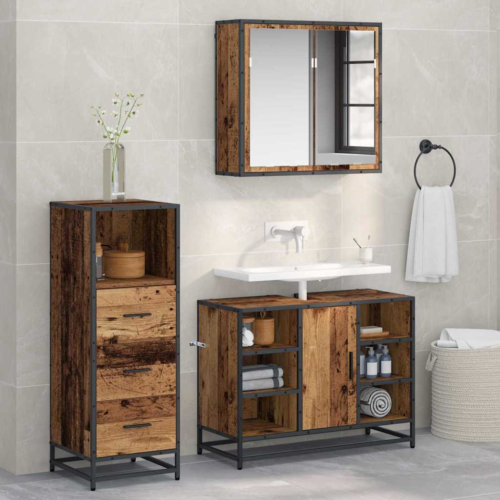 Bathroom Furniture Set with Door 3 pcs Old wood Engineered wood