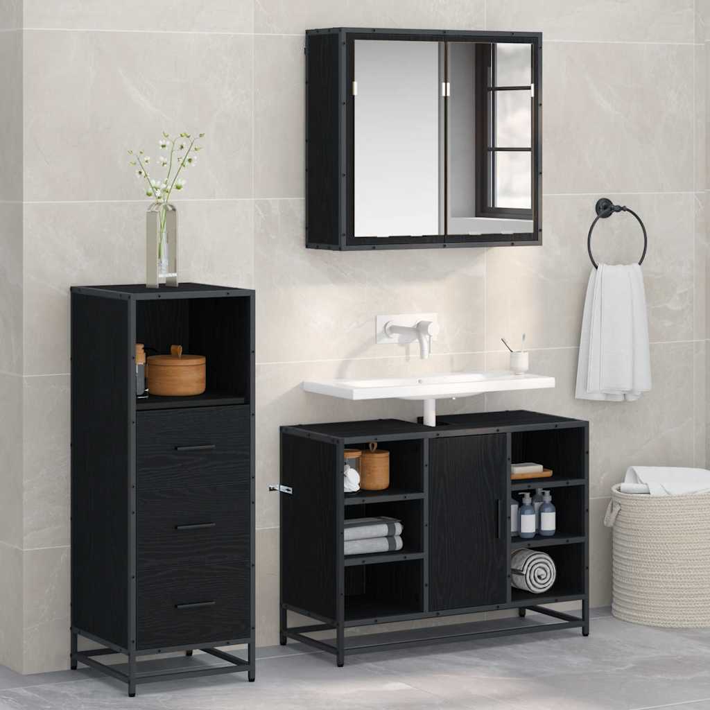 Bathroom Furniture Set 3 pcs Black oak Engineered wood