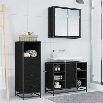 Bathroom Furniture Set 3 pcs Black oak Engineered wood