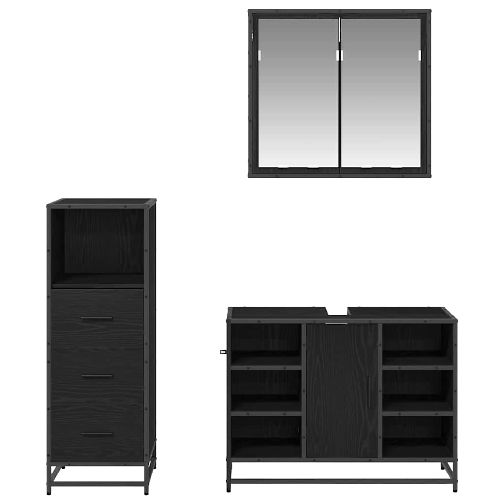 Bathroom Furniture Set 3 pcs Black oak Engineered wood