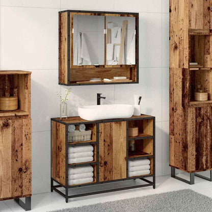 Bathroom Furniture Set with Door 2 pcs Old Wood Engineered Wood