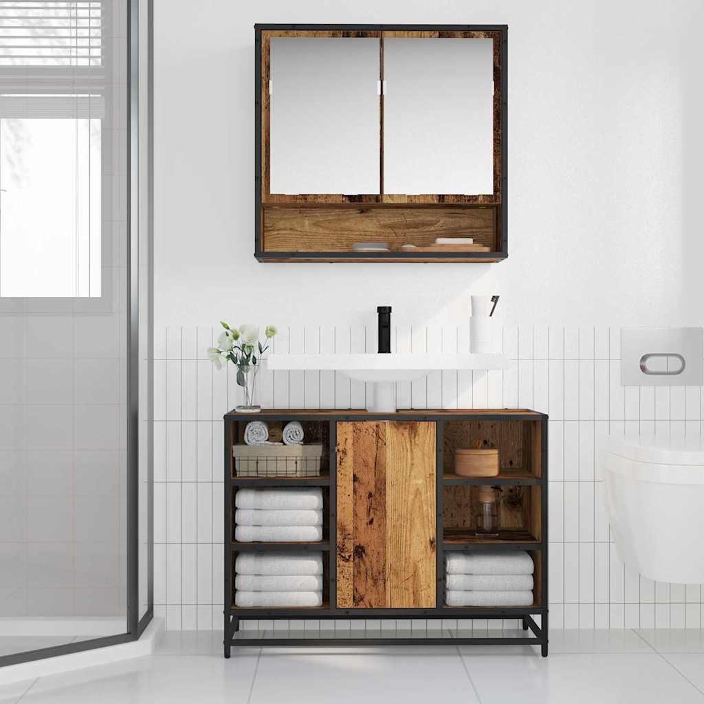 Bathroom Furniture Set with Door 2 pcs Old Wood Engineered Wood