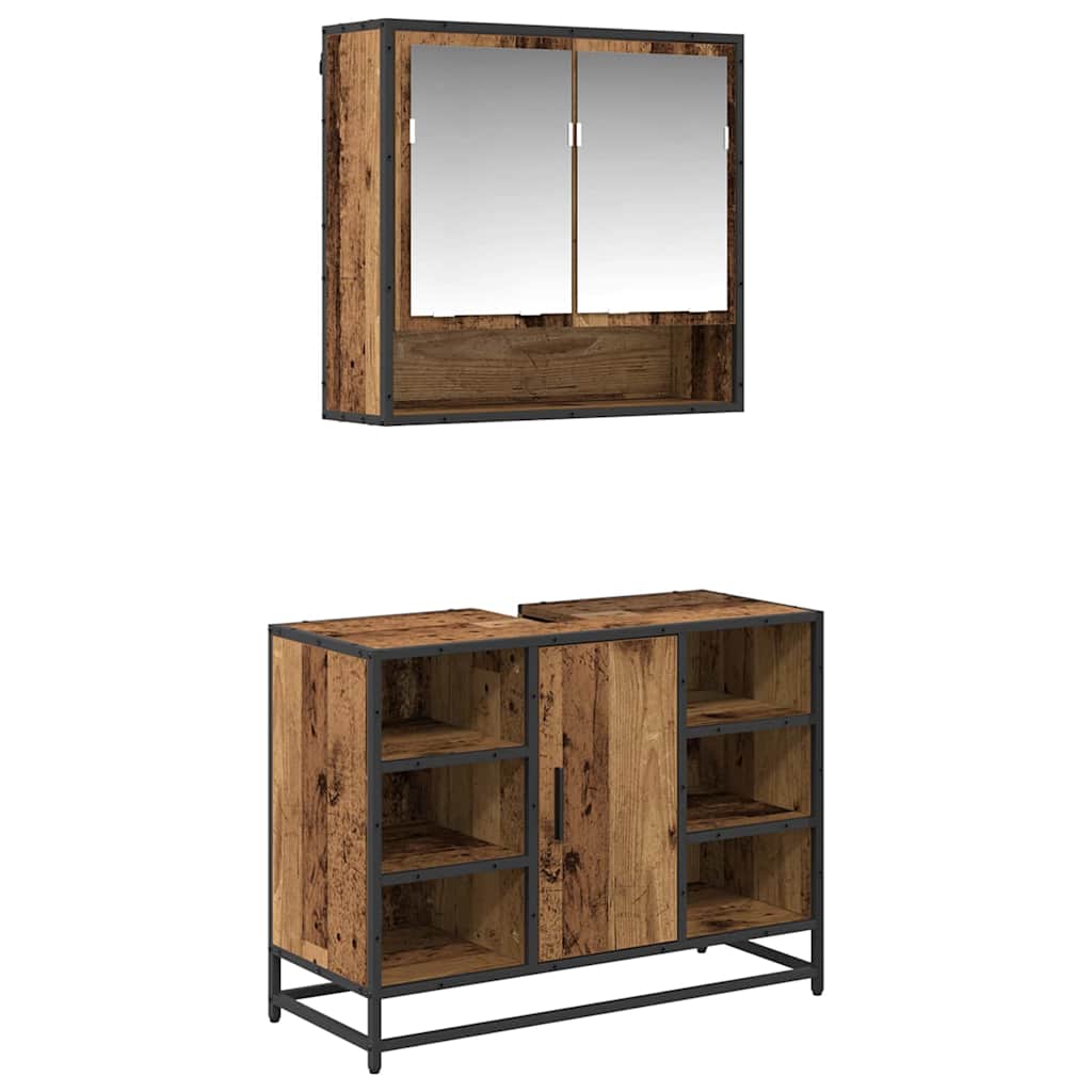 Bathroom Furniture Set with Door 2 pcs Old Wood Engineered Wood