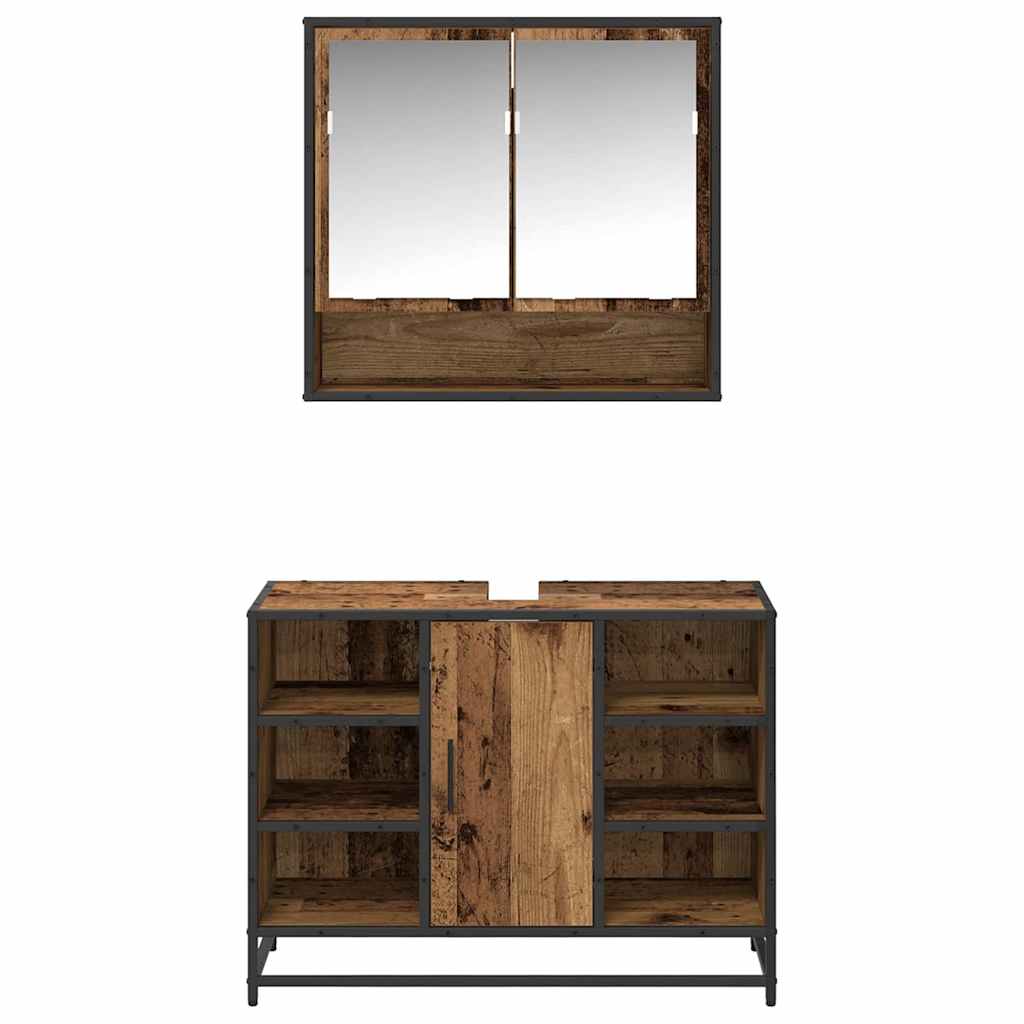 Bathroom Furniture Set with Door 2 pcs Old Wood Engineered Wood