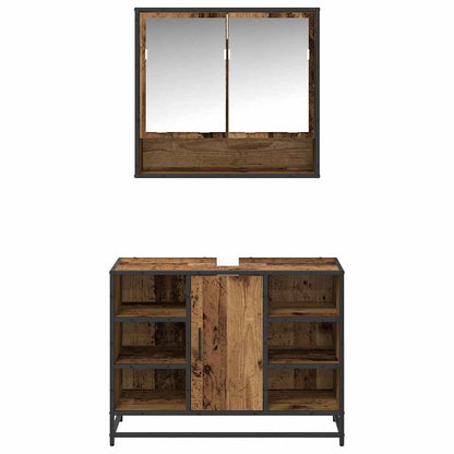 Bathroom Furniture Set with Door 2 pcs Old Wood Engineered Wood