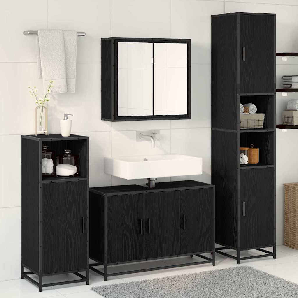 Bathroom Furniture Set 2 pcs Black Oak Engineered Wood
