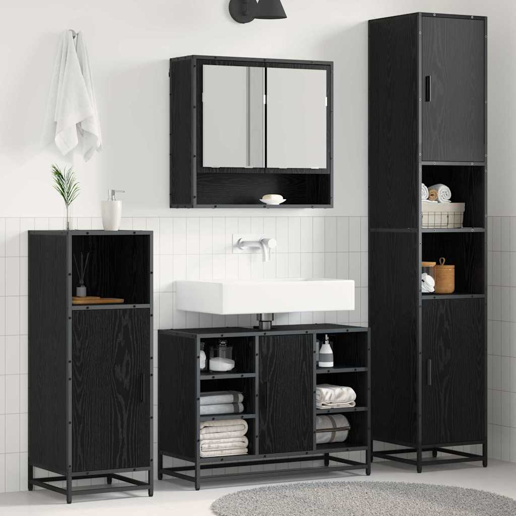 Bathroom Furniture Set 4 pcs Black Oak Engineered Wood