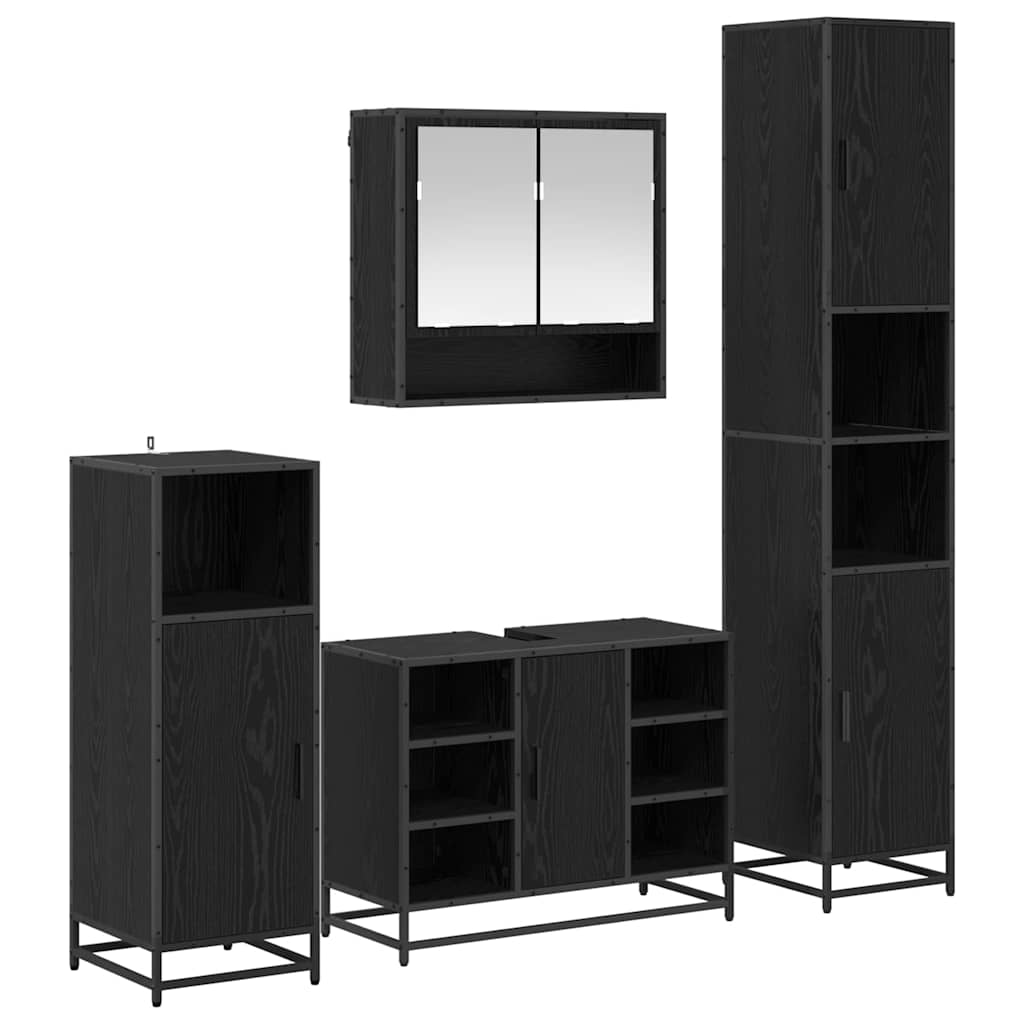 Bathroom Furniture Set 4 pcs Black Oak Engineered Wood
