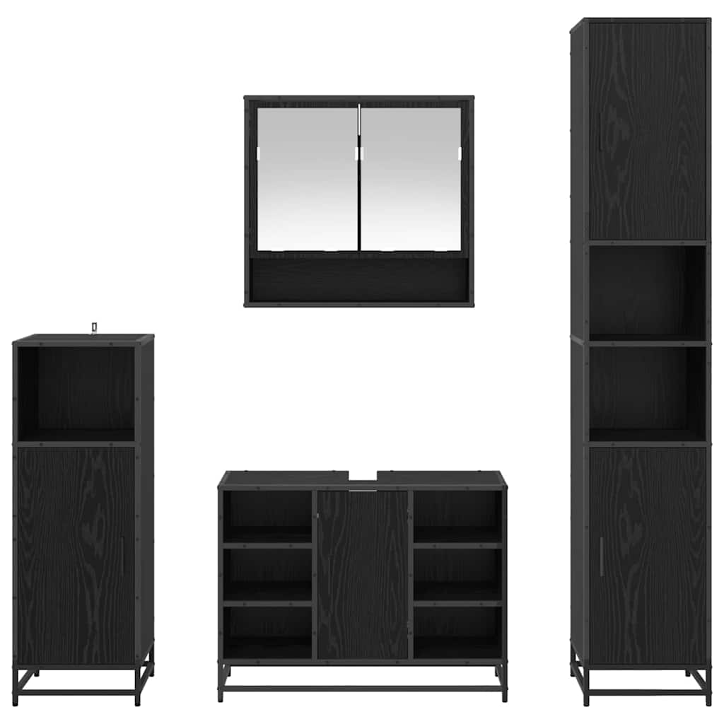 Bathroom Furniture Set 4 pcs Black Oak Engineered Wood