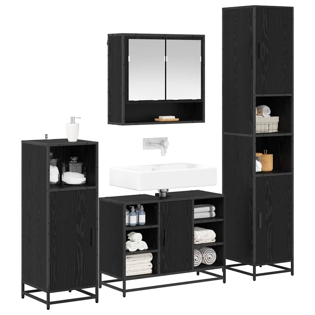 Bathroom Furniture Set 4 pcs Black Oak Engineered Wood